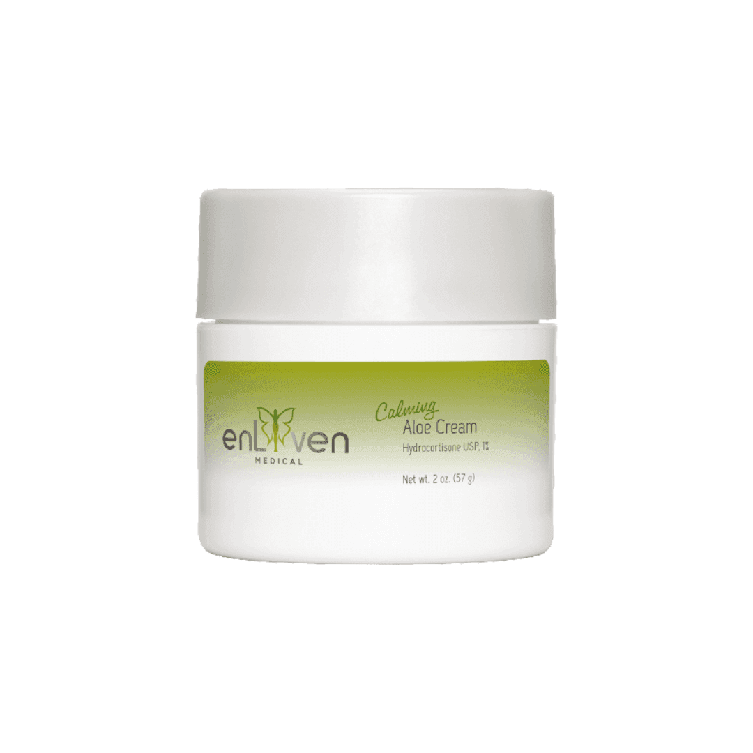 Jar of Enliven Medical grade Calming Aloe Cream, designed to soothe and hydrate the skin