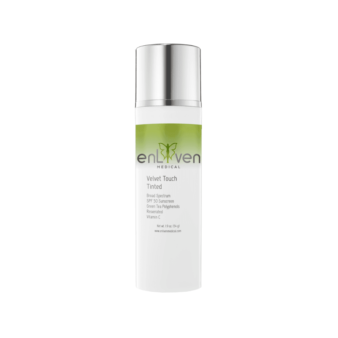 Tube of Enliven Medical grade Tinted Sunscreen, offering sun protection with a hint of color